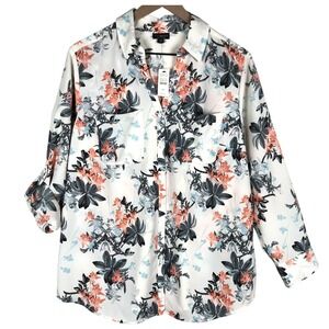 NWT TALBOTS Nantucket Top Plus Sz 1XP Petite Floral Print Roll Tab Cottage $99